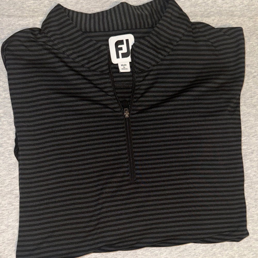 FootJoy Black & Charcoal Striped Quarter-Zip Pullover
